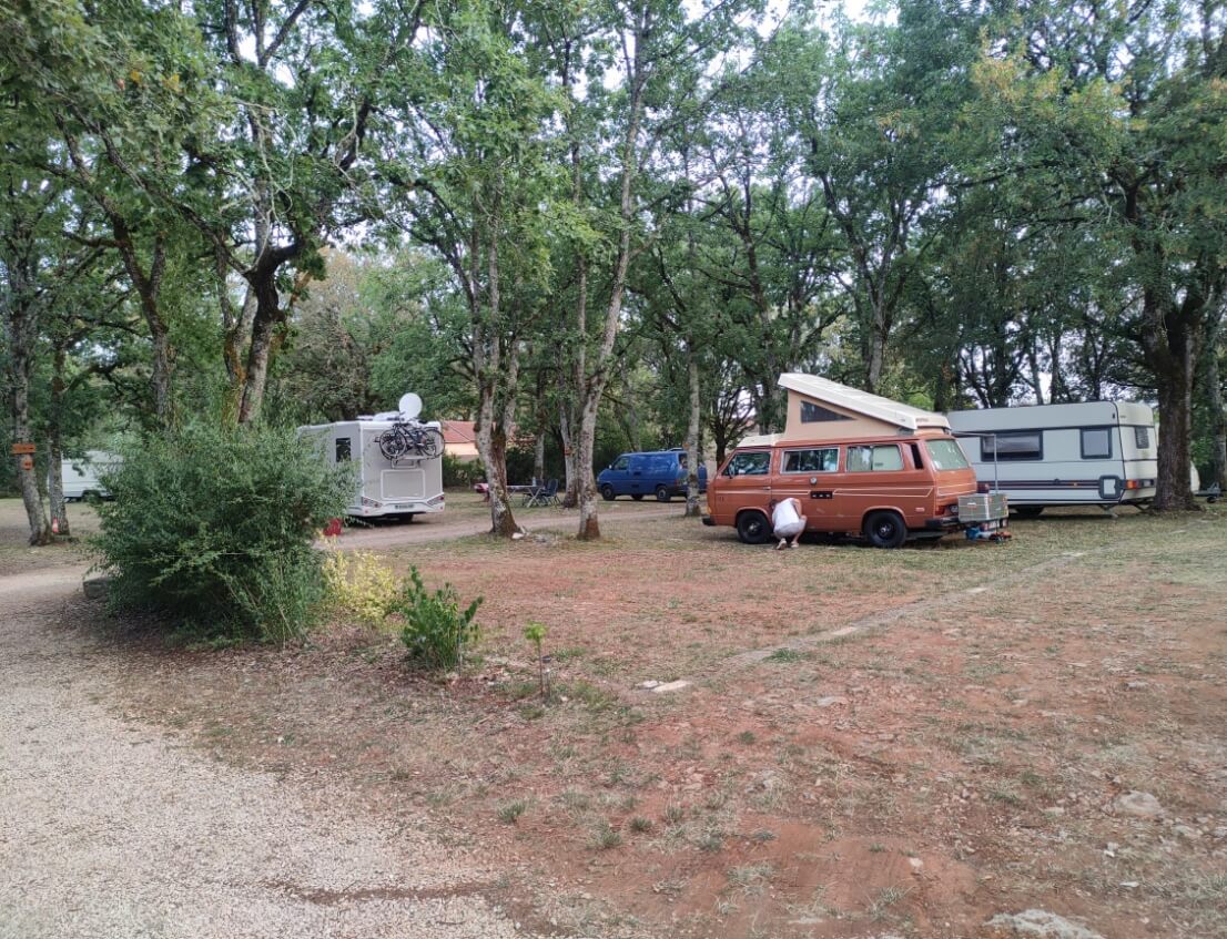 Motorhome pitches at Le Bel Air campsite in the Lot