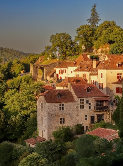 Saint-Cirq-Lapopie and its medieval streets, a popular tourist destination in the Lot region, near Le Bel Air campsite