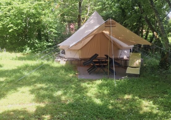 Sibley tents available to hire at Le Bel Air campsite in the Lot